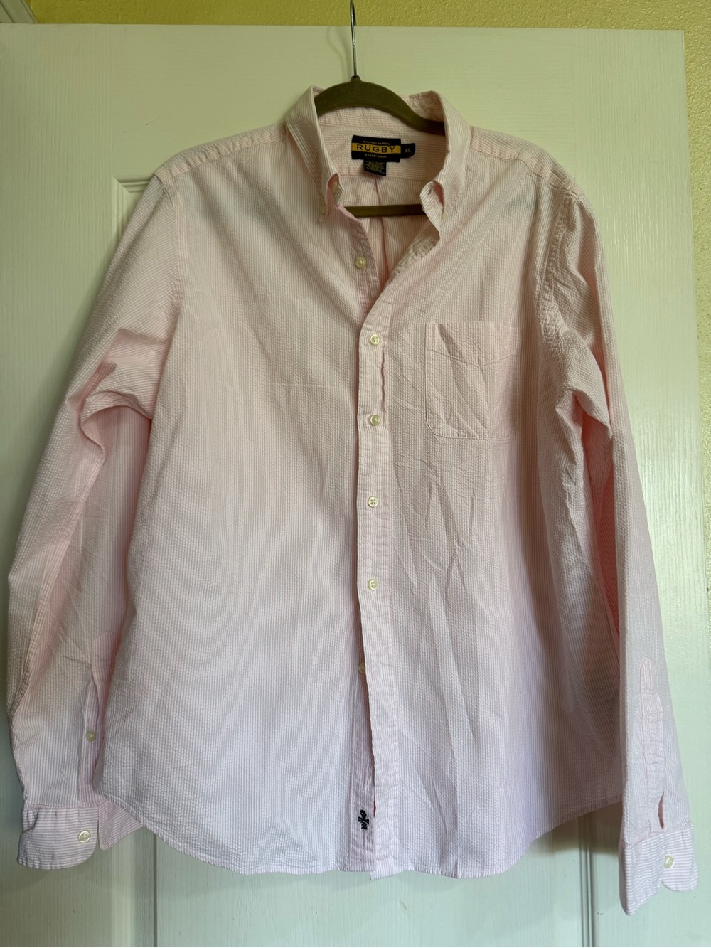 Rugby Ralph Lauren Men’s XL Pink Striped Skull Logo Button Down Shirt Y2K